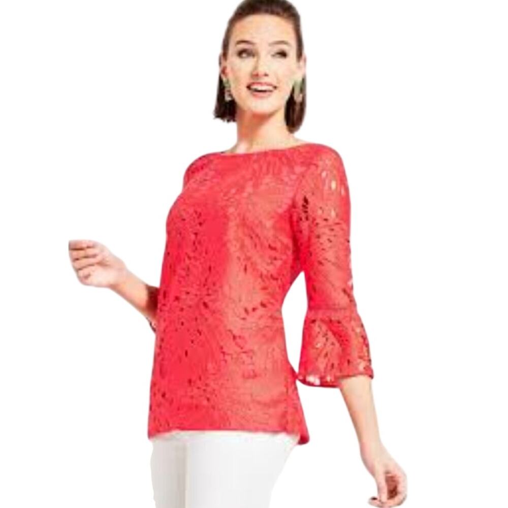 RSVP Talbots Coral Lace Overlay Blouse NWOT